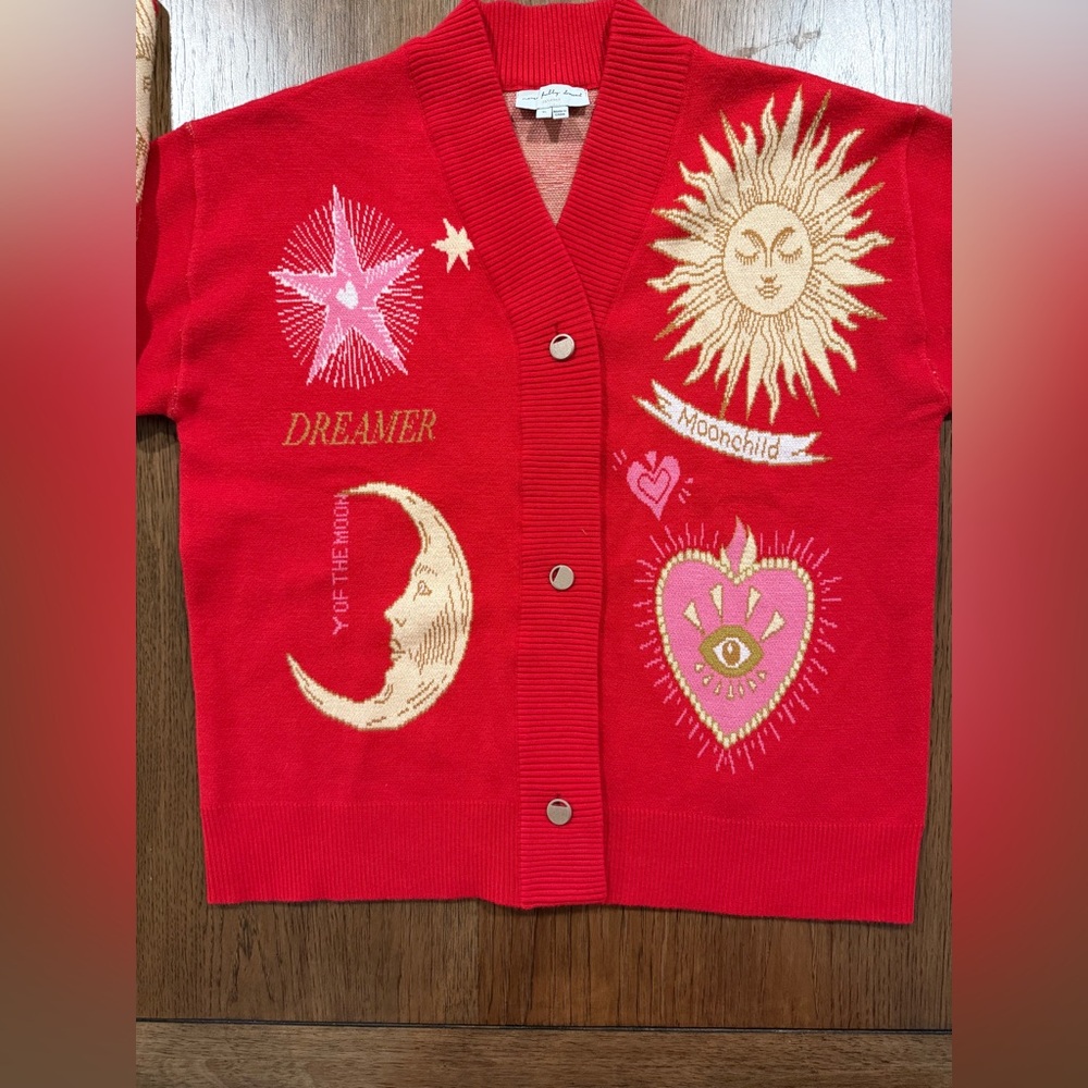 Never Fully Dressed Red Celestial Motif Cardigan - Picture 6 of 15